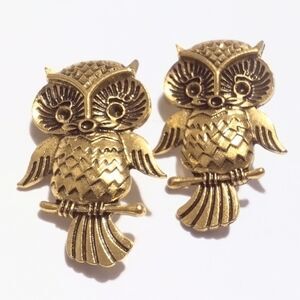 Gold Tone Owl Stud Earrings